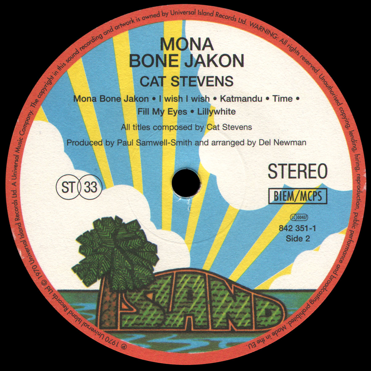 Cat Stevens  Mona Bone Jakon : LP Label B